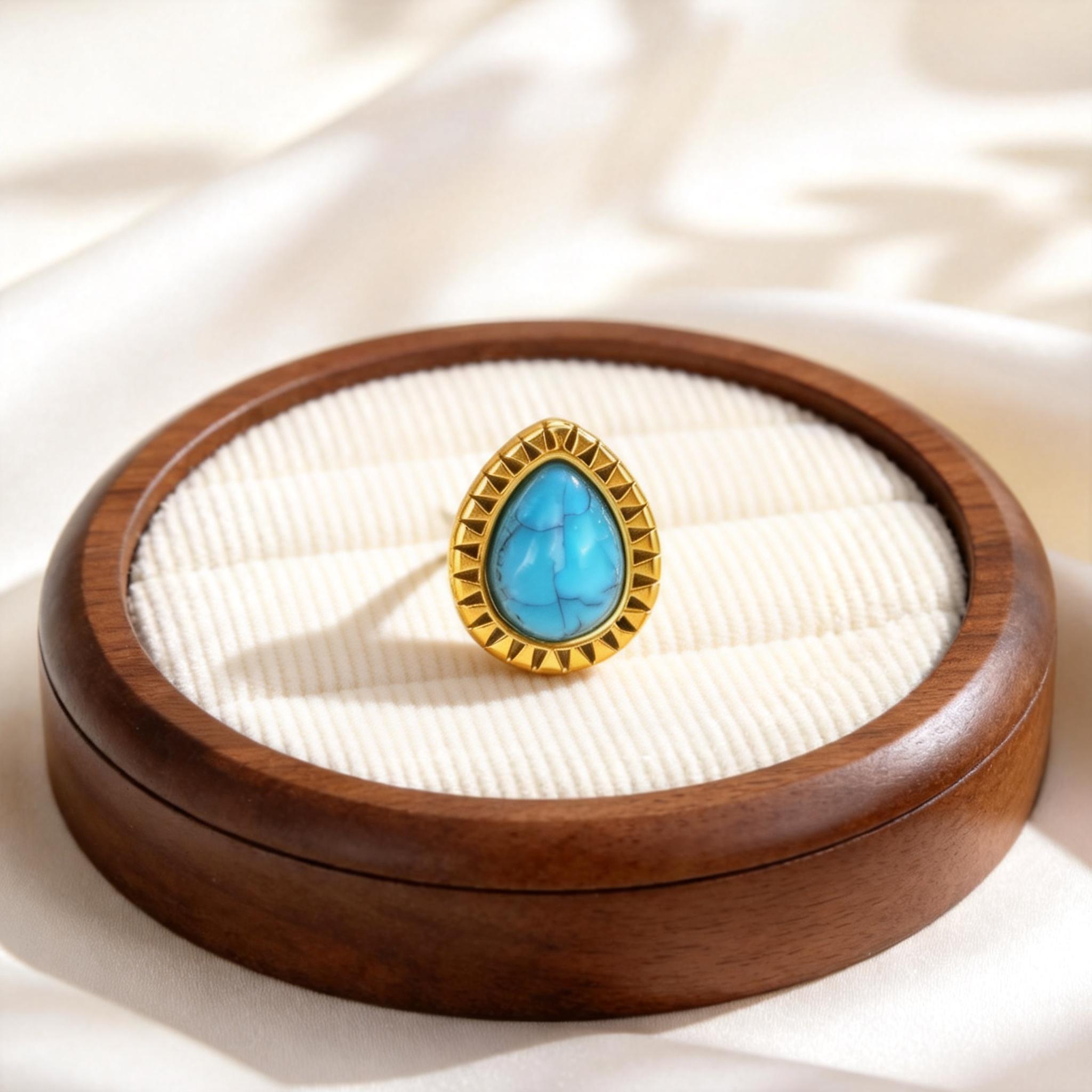 Fashion Water Drop Shape Turquoise Stud Earrings Gold Plated Women s Stainless Steel Water Droplets Earrings Hip Pop Jewelry