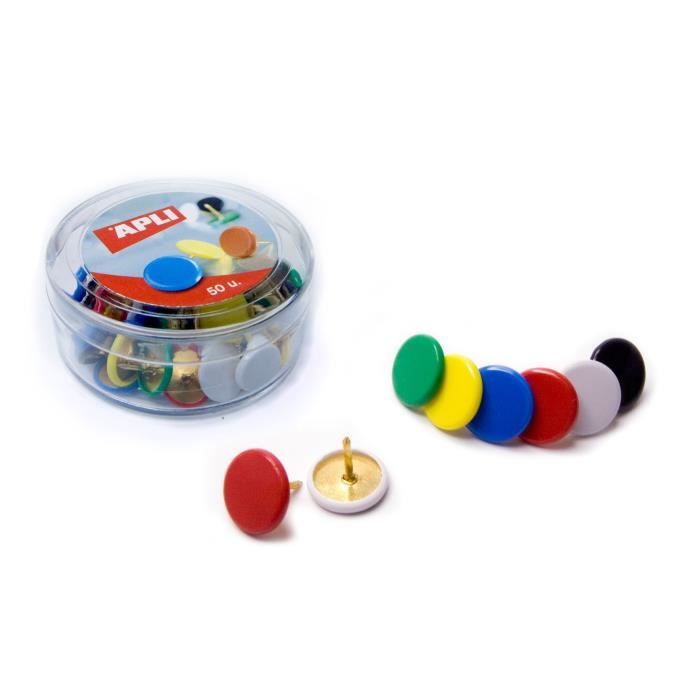 APLI Boîte Ronde de 50 Punaises Assorties