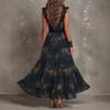 2026 European and American sleeveless digital printing V-neck elegant irregular long dress three-dimensional flower dress