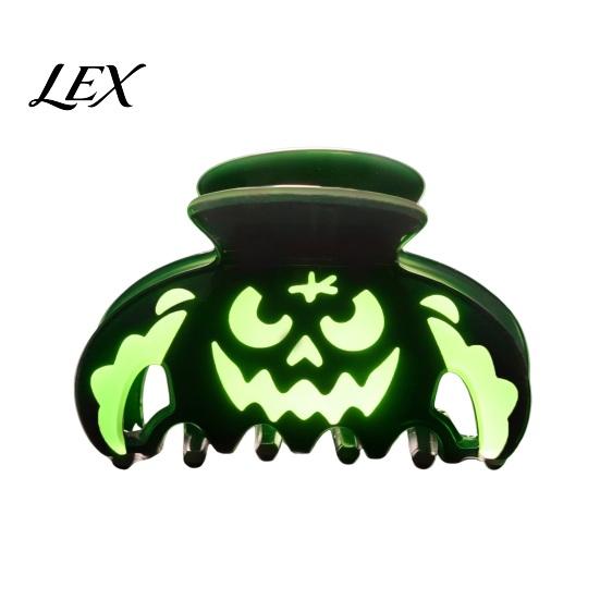 Decorative Holiday Hair Pins Halloween Claw Clips, Luminous Ghost Pumpkin Pattern Acrylic Anti-slip Cute Bat Glow in The Dark Grippers for Women Girls