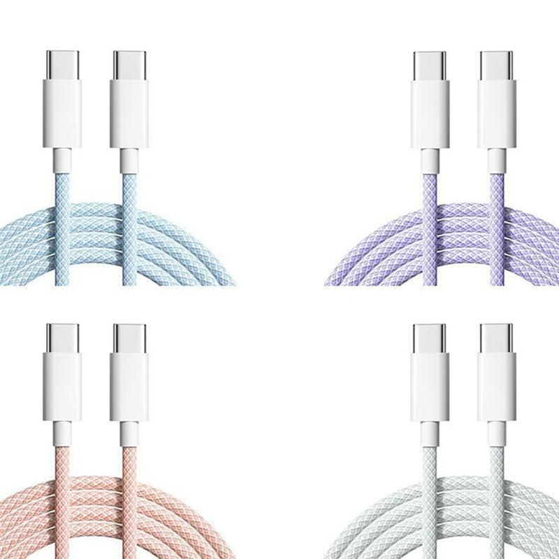 For Iphone 15 Macaron Data Cable Dual Type-C Fast Charging Braided Data Cable C To C 60W 100Cm Charging Cable,Gray White Durable