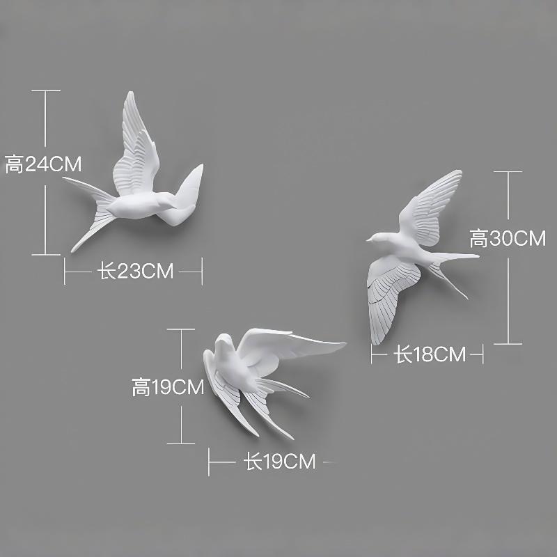 European White Three-dimensional Bird Wall Decoration Living Room Swallow Wall Hanging Abstract Animal Ornaments Home Decoration