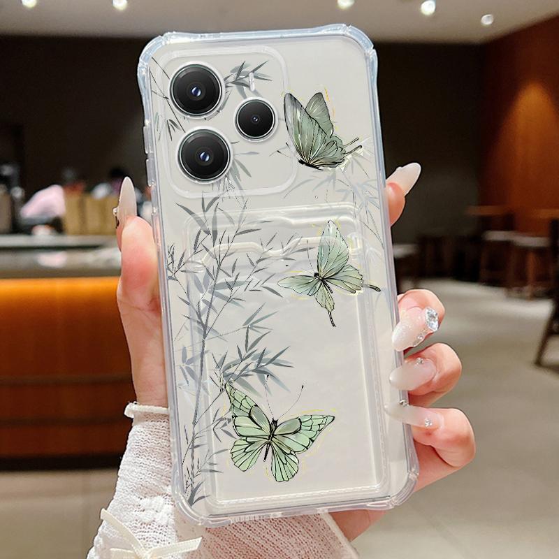 

Card Pocket Bag Clear Phone Case For Xiaomi 14T 13T Xiaomi 14T 13T Pro Floral Butterfly Print Shockproof Soft TPU Silicone Cover Xiaomi 13T Pro