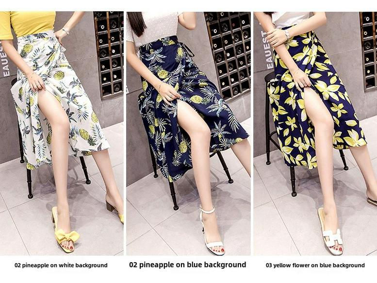 Bedrucktes Chiffon-Midikleid im Bohemian-Stil mit Wickelrock mit Bindegürtel (8016)