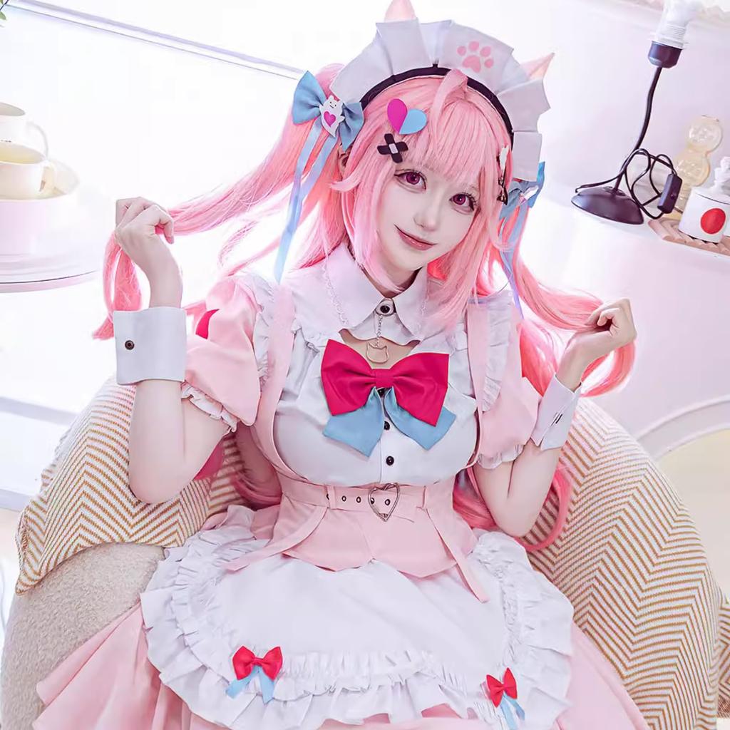 [Milky Time] Sakuna Yuki VTuber Halloween Cosplay, Women's Pink Maid (M)