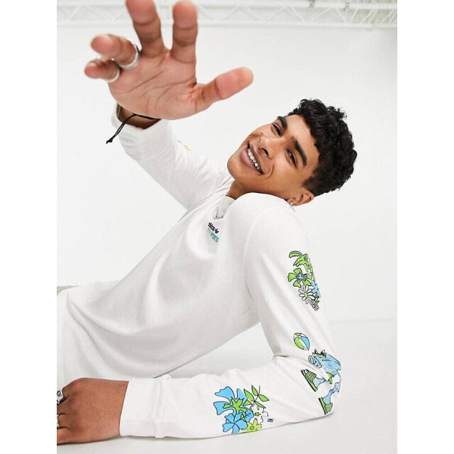 

Белый топ с длинными рукавами и принтом рыбные рукава adidas Originals Stoked