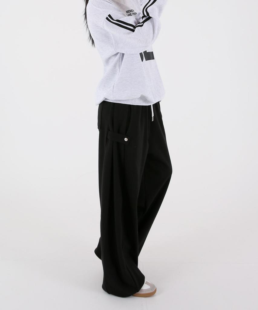 UMM Women'S Snap Button Wide Balloon Sweatpants Black