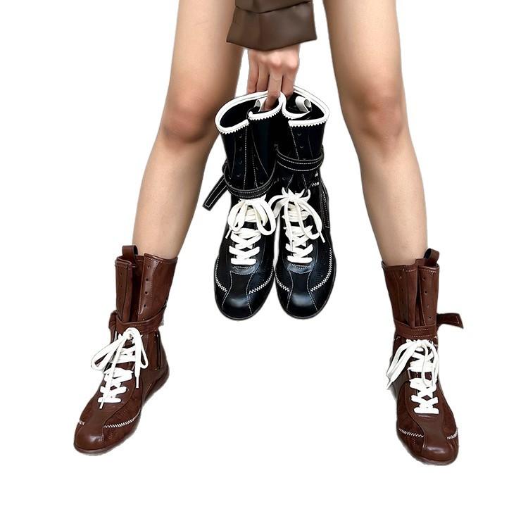 Blue Cabinet Version~ Inner Height Increase Duck Hunting Boots Women's Ins Versatile Color Matching Strap Boxing Boots Outdoor Tooling Martin Boots