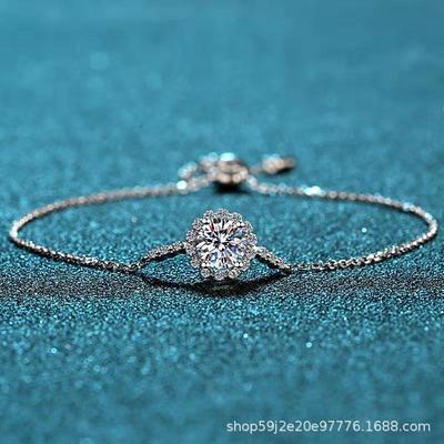 S925 Sterling Silver Women's Bracelet 1 Carat Moissanite Bracelet Round Bag Stars and Moon Moissanite Bracelet