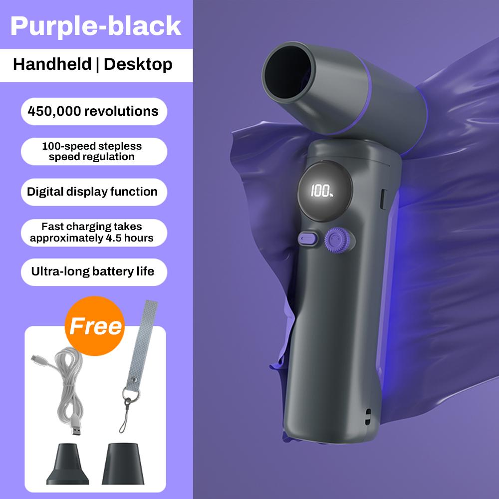 

450000 об/мин Мощный вентилятор Портативный ручной турбо-вентилятор 100 скоростей ветра USB Перезаряжаемый охлаждающий вентилятор Цифровой дисплей мощности и скорости фиолетовый