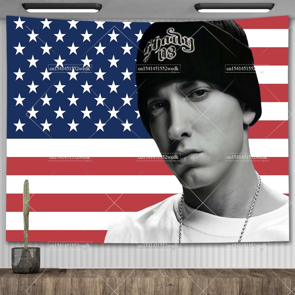 Amerikanischer Rap-Gott Hip-Hop-Musikflagge Eminem Wandteppiche Wandbehang Meme-Wandteppich Kunst Ästhetische Raumdekoration Schlafzimmer-Wandbehänge
