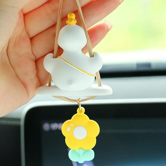 Automobile Pendant Duck Shape Decorative Key Pendant with Lanyard Auto Hanging Ornament Car Interior Decor