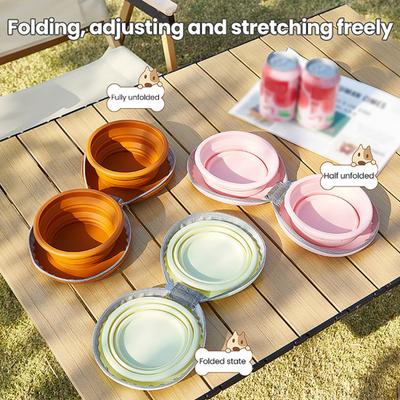 Collapsible Dog Bowls Portable 2-in-1 Pet Feeder Foldable Dog Food And Water Bowl Folding Silicone Feeder for Traveling Camping Walking