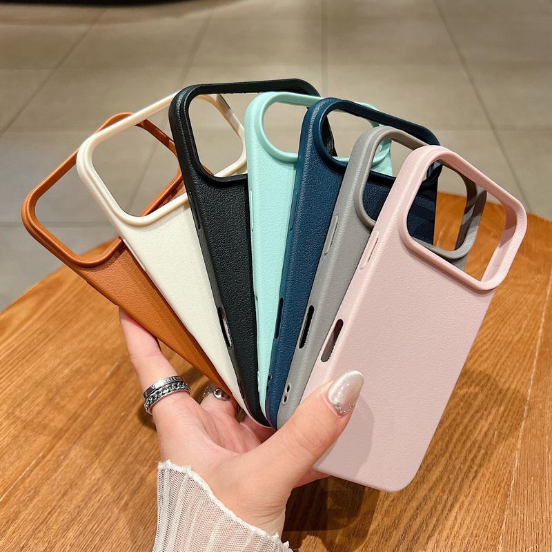 Leather Texture Soft TPU Shockproof Phone Case For iPhone 17 Air 16 15 Pro Max 12 13 14 15 Pro 11 Solid Color Silicone Cover Fundas