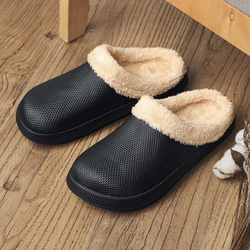 Зимние теплые меховые мужские тапочки повседневные плюшевые зимние домашние тапочки — фото 4