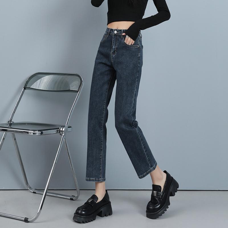 

Dimanaf 2025 Весна Плюс Размер Джинсы Длинные Брюки Женские Повседневные Эластичные Базовые Прямые Брюки Макси С Высокой Талией 34 темно-синий