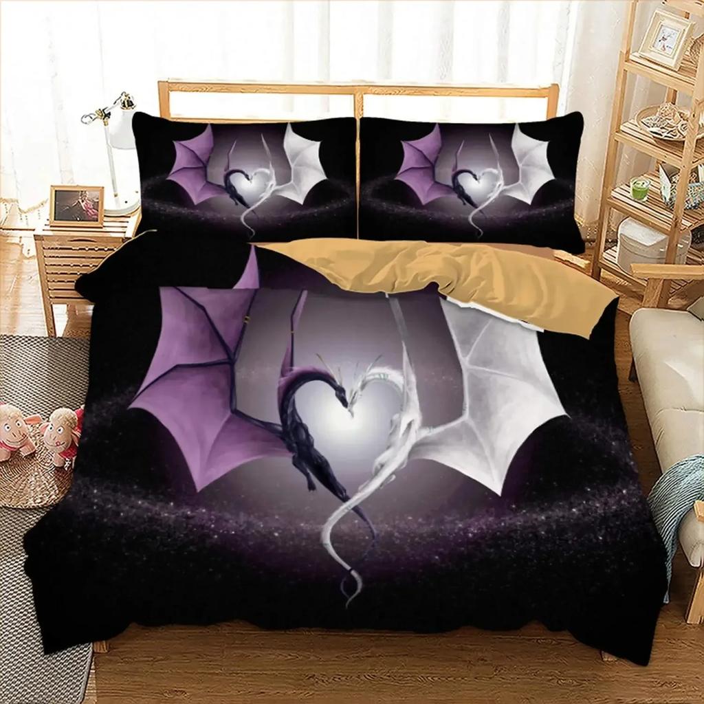 Trippy Dragon Purple Nebula Gothic Comfortable Duvet Quilt Cover Pillowcase Bedding Set Children Bedroom Decoration Home Textile