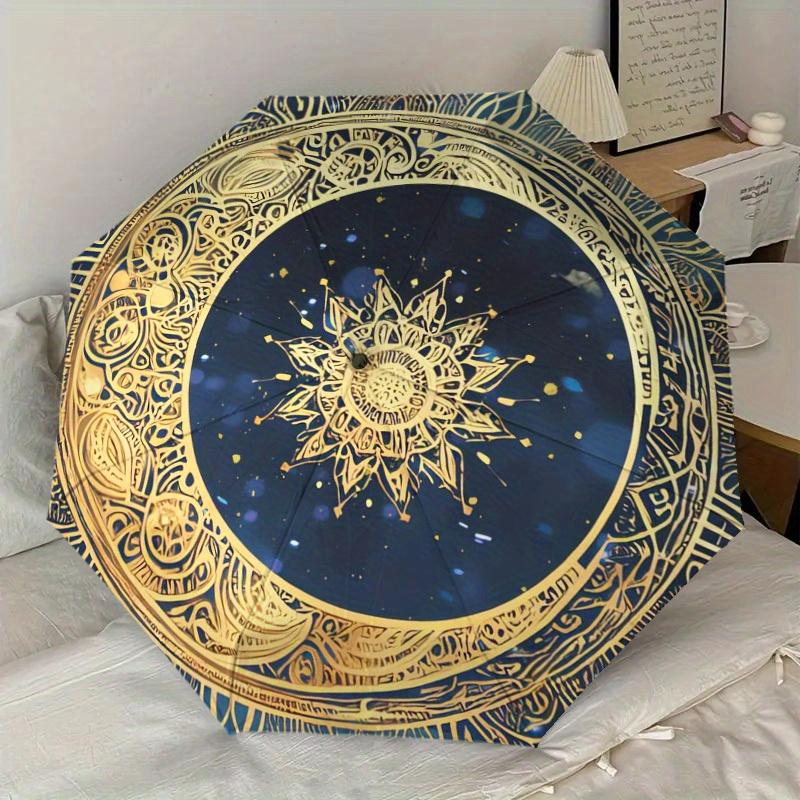 1pc Golden Mandala Themed Umbrella -Home Travel Portable Outdoor Accessories, Multi-functional Umbrella Gift081606