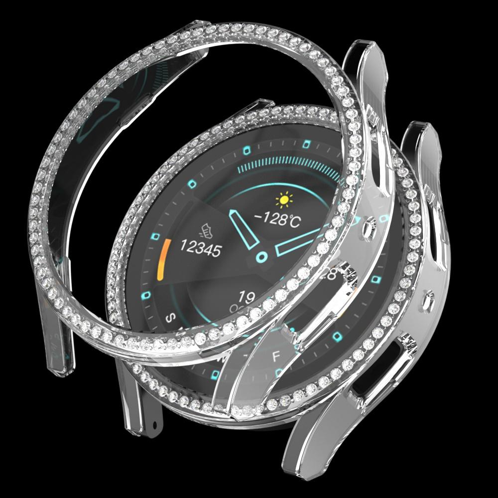 

For Samsung Galaxy Watch7 44mm PC Watch Case Rhinestone Decor Hollow-Out Cover E