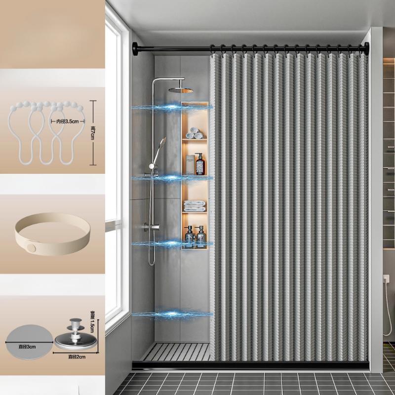 Bathroom Folding Shower Curtain Without Punching Invisible Tarp Toilet Partition Bath Shower Dry and Wet Separation No Rod