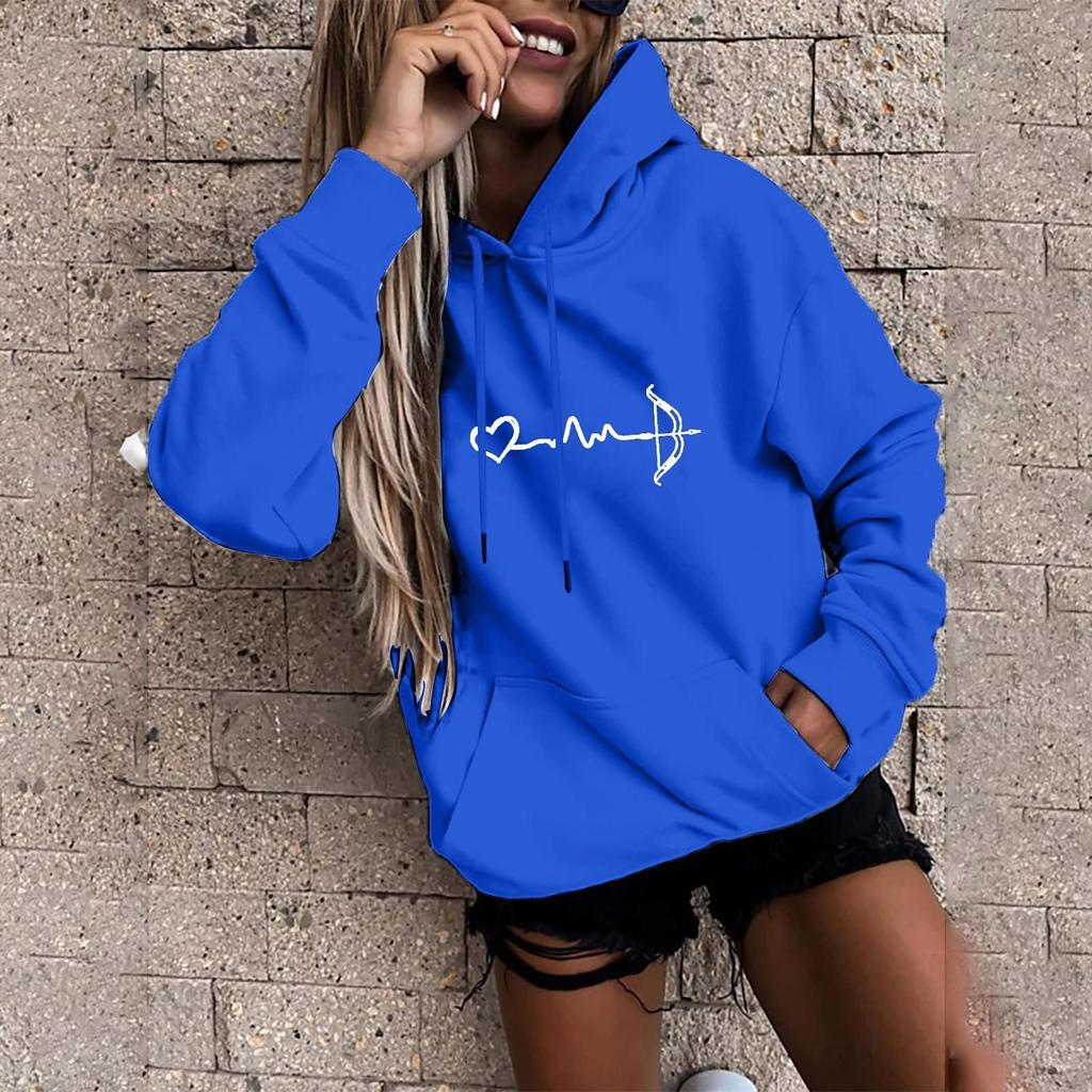 Women's Fashion Casual Fun Print Hooded Sweatshirt Loose Sports Tops Pullover