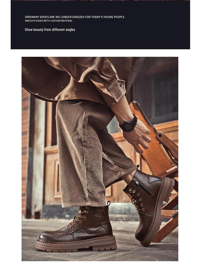 Men's Retro High-Top Martin Boots – Lightweight, Breathable, British Style Motorcycle and Work Boots for Autumn/Winter.