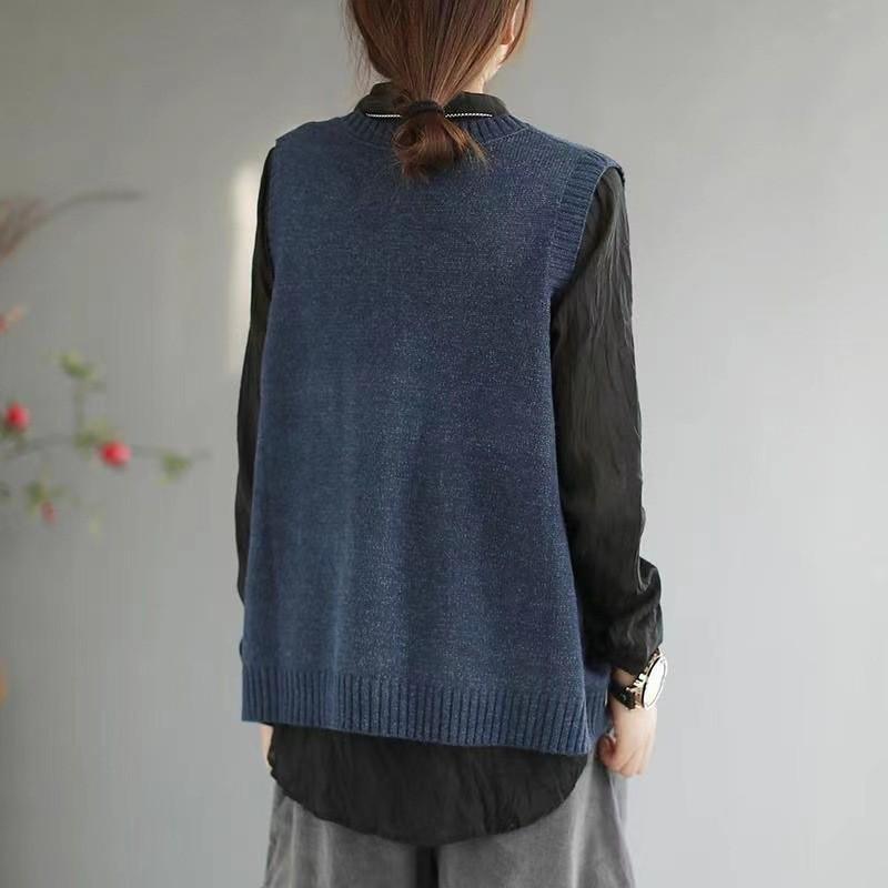 Pletená vesta kardigan Dámská Jaro a Podzim Literatura a Umění Retro Volná Ke všemu Vlněná Vesta Vesta Bunda Top