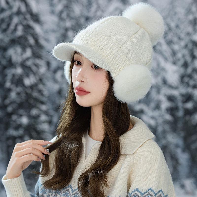 Fleece Warm Knitted Cap Ladies Ear Protector Wool Baseball Cap Fashion Cycling Plush Cap
