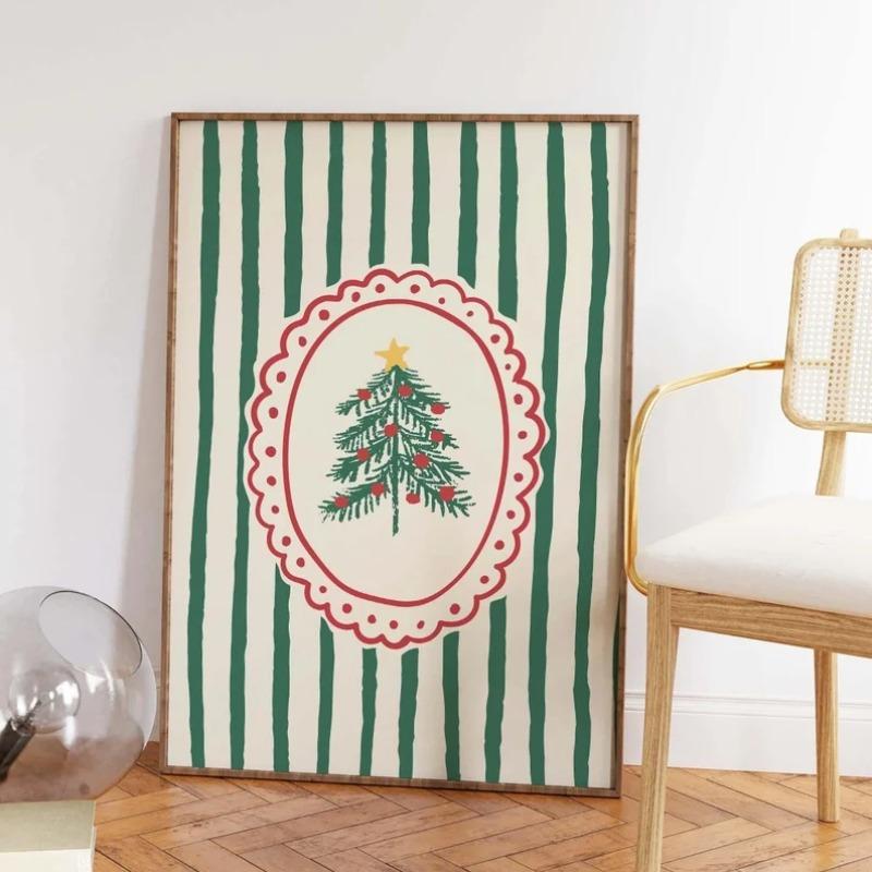 

Vintage Christmas Wall Art, Whimsical Christmas Print, Trendy Holiday Wall Art, Cute Christmas Art Print 21X30CMNo Framed