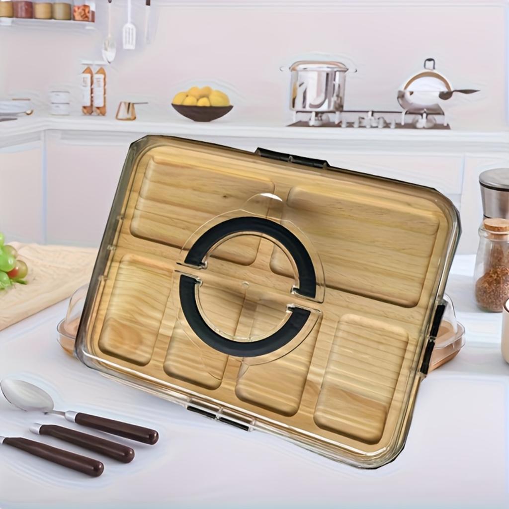 Portable Cheese Plate With Acrylic Lid,Safety Lock Reusable Flip Tray,Handle Serving Board For Cheese Snack, Party Picnic Holiday, Raw And Cooked Food