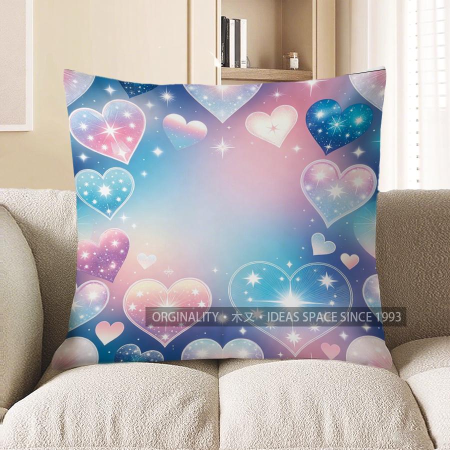 2D Colorful Heart & Star Patterned Pillow Covers Pattern Cushion Cover Suitable For Sofa Bedroom Car Pillow Cover