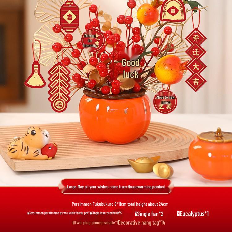 Housewarming Persimmon Ornament Set: Good Fortune Figurines for New Home Gifts and Moving-in Celebrations
