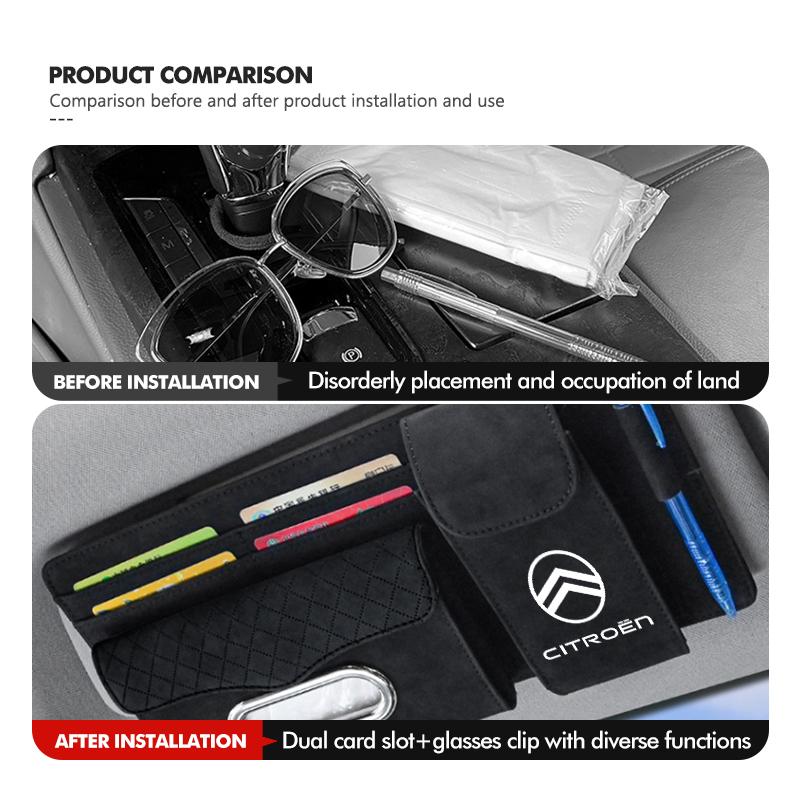Car Sun Visor Tissue Glasses Card Ticket Pouch Storage Organizer For Citroen C4 C3 C5 C1 C2 C6 C4L DS3 DS4 Berlingo Picasso
