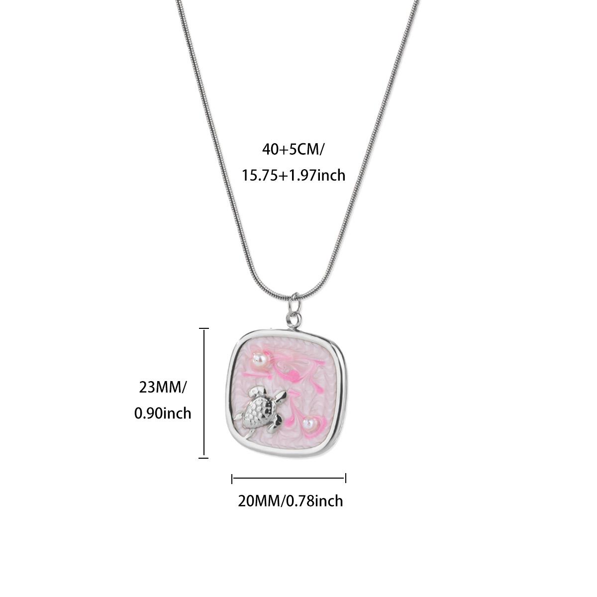 

Pink Turtle Square Pendant Stainless Steel Beetle Necklace Women Gold Color Anti Fading Necklaces Jewelry Party Accessories Gift