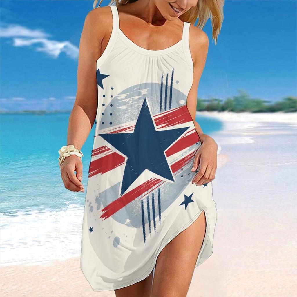 Women Spaghetti Strap Beach Dress V Neck Pleated Loose Mini Dress Custom Print Ladies Vacation Cover Up Dress