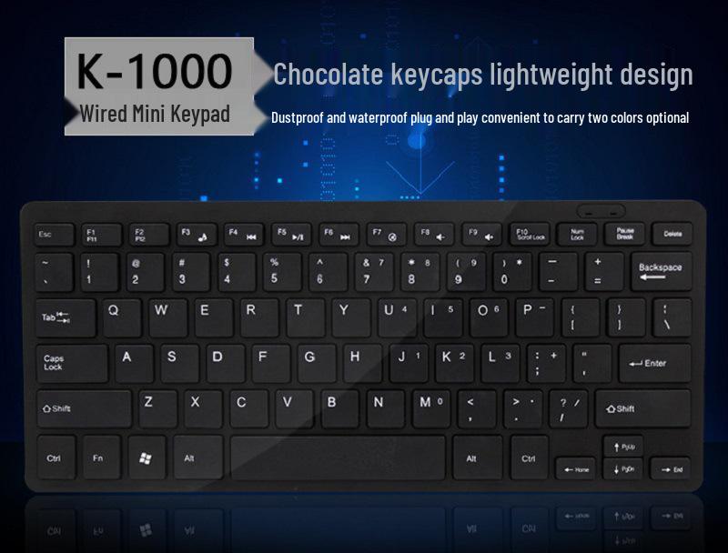K1000 Wired USB Portable Mini Chocolate Keyboard