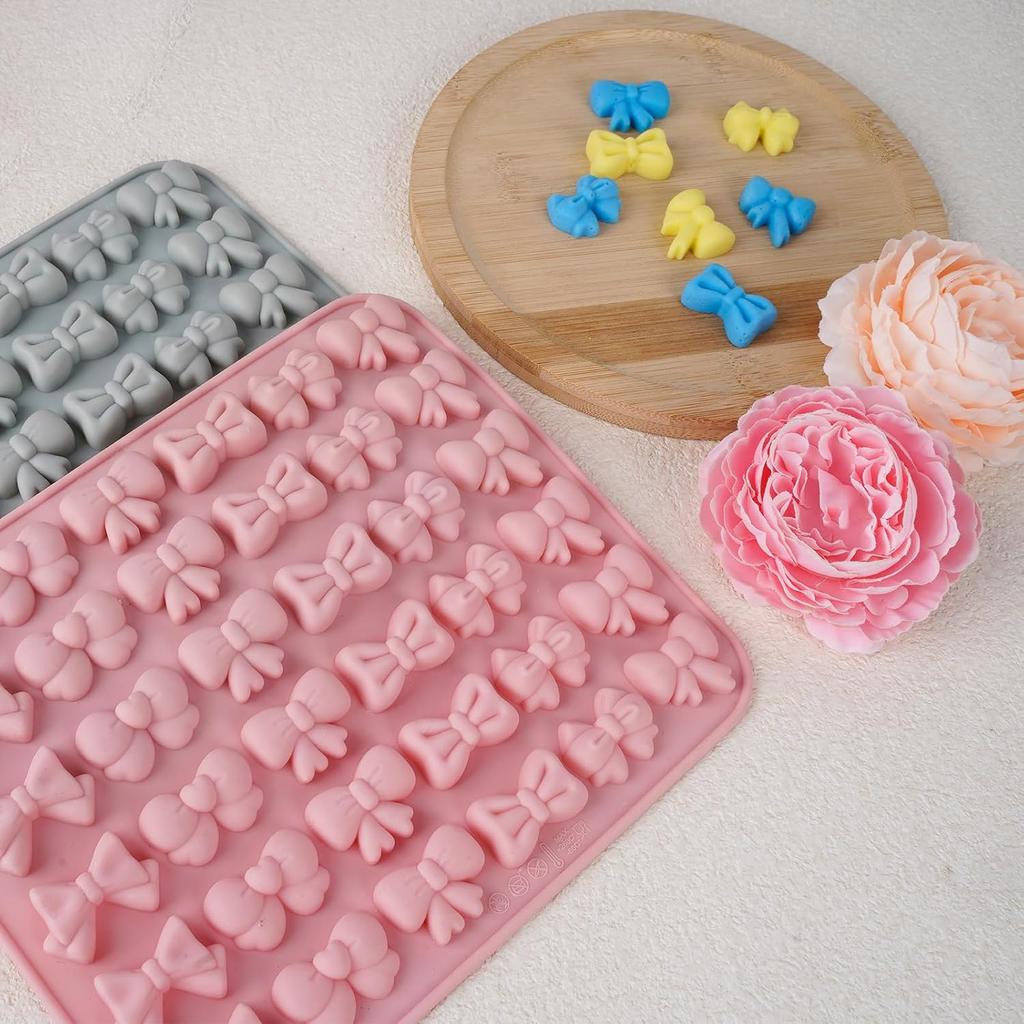 2 Pack Bow Molds for Chocolate with 2 Dropper,Silicone Bow Chocolate Mold,Butterfly Ice Cube Molds,Mini Silicone Mold for Birthday Wedding Party Diy