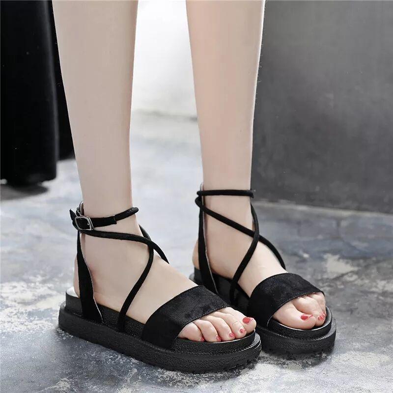 Spring and Summer New Thick-Bottomed Muffin with Fish Mouth Sandals Female Students Cross Straps Open Toe Sandals Spring and Summer New Thick-Bottomed Muffin with Fish Mouth Sandals Female Students Cross Straps Open Toe Sandals