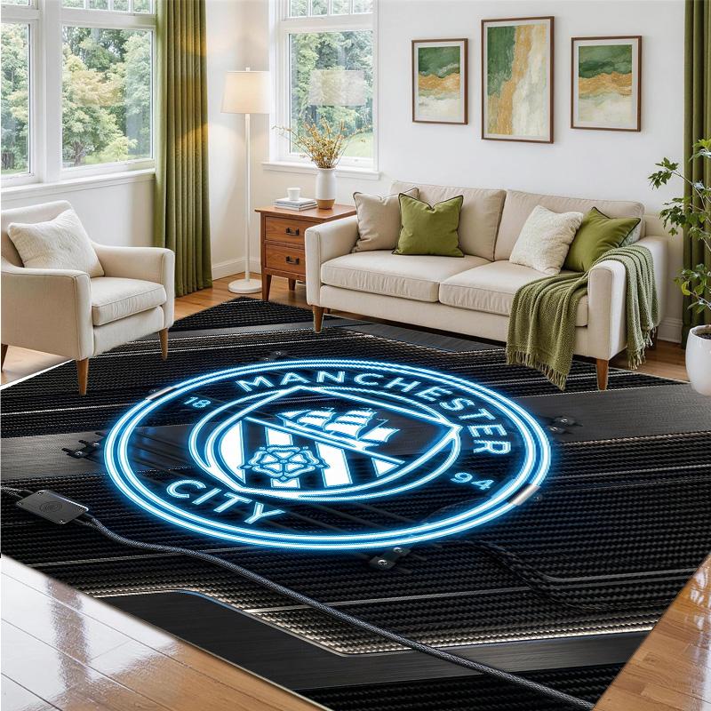 Manchester City Design Crystal Velvet Rug Soft Decorative Mat for Bedroom Entrance