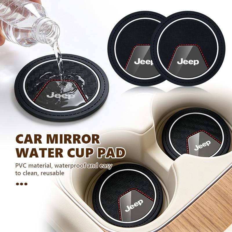 For Jeep 2pcs Silicone Car Coasters Water Cup Slots Non-Slip Mat Drink Pads Grand Cherokee Wrangler JK Renegade Gladiator