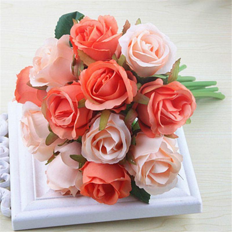 Lifelike 12 Head Artificial Flowers Rose Silk Bouquet For Bridal Weddings And Events