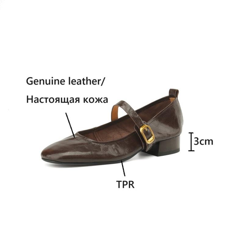Fashion NEW Spring/Autumn Women Pumps Genuine Leather Shoes for Women Round Toe Chunky Heel Shoes Concise Metal Buckle Mary Jane Shoes