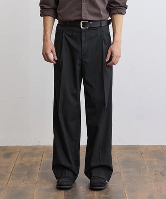 ASP Striped Single-Pleat Wide Slacks - Black