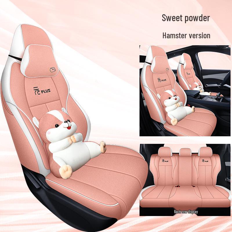 BYD Yuan PLUS Linen Cartoon Car Seat Cushion – Breathable, Full Wrap, Four Seasons Universal Cover.