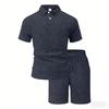 Mens Light Blue Textured Polo Shirt and Casual Shorts Set