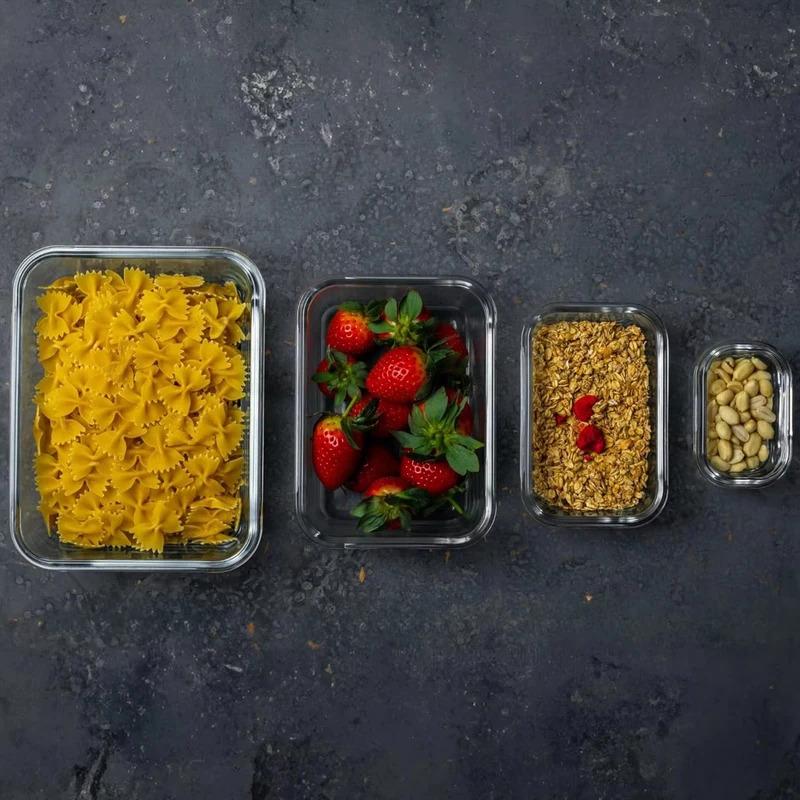 200-370-640-1000 ml rectangular Borosilicate 4-piece Microwave-friendly Container Set of 4 Glass Container