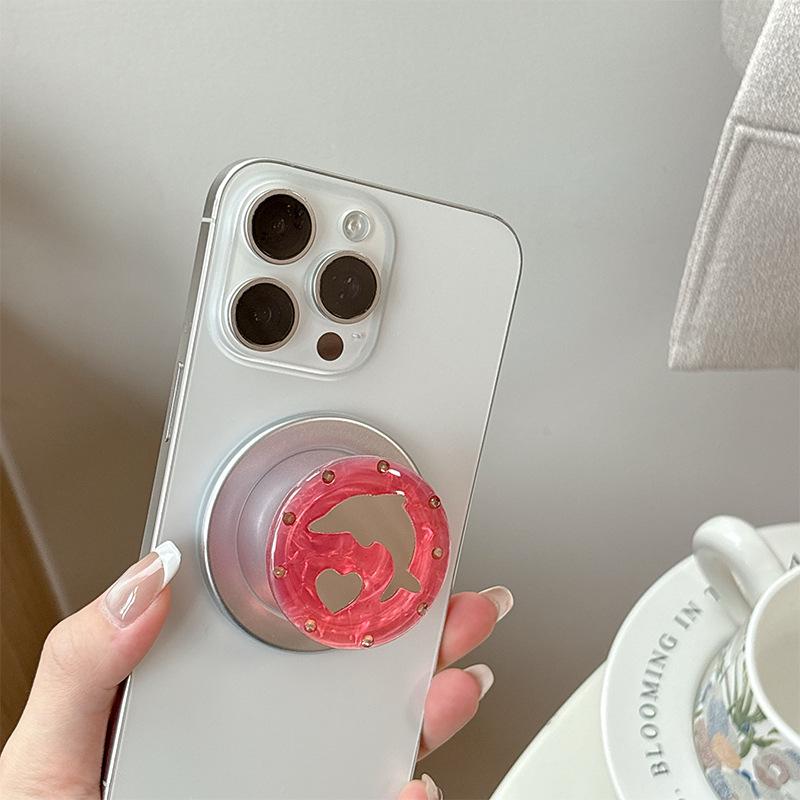 Dolphin Heart Mirror Phone Holder with Magnetic Suction, Compatible with MagSafe - Ideal for Desktop and Hands-Free Use, Japanese & Korean Style