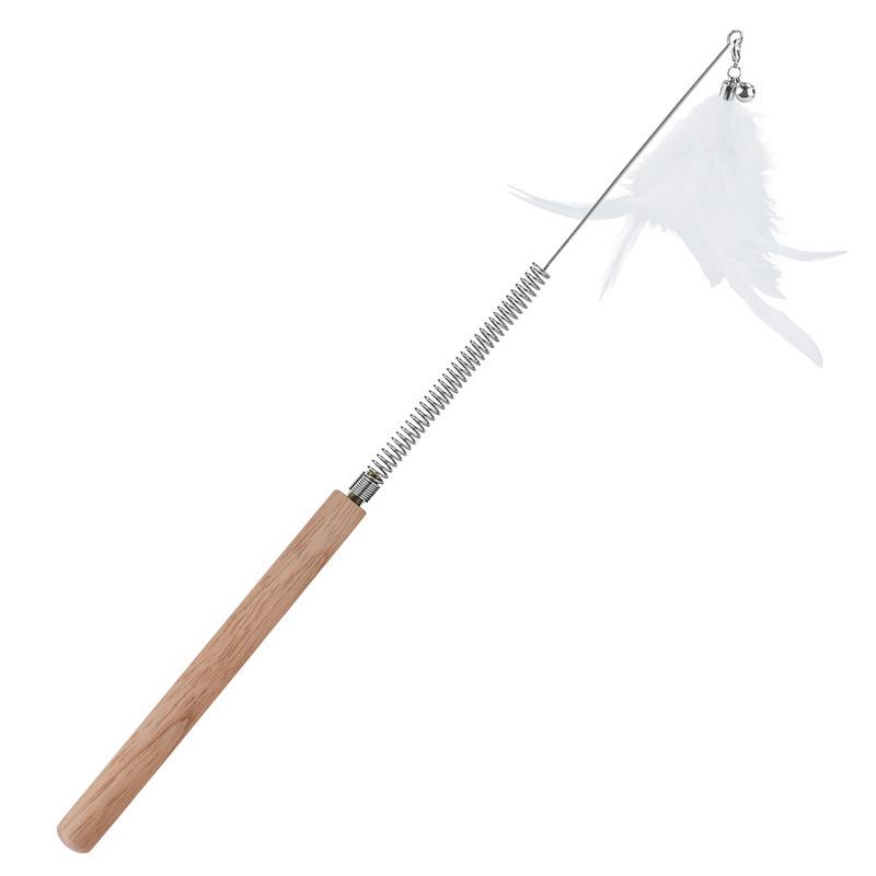 Telescopic Bite-Resistant Cat Teaser Toy with Solid Wood Handle and Fairy Feather. One Size