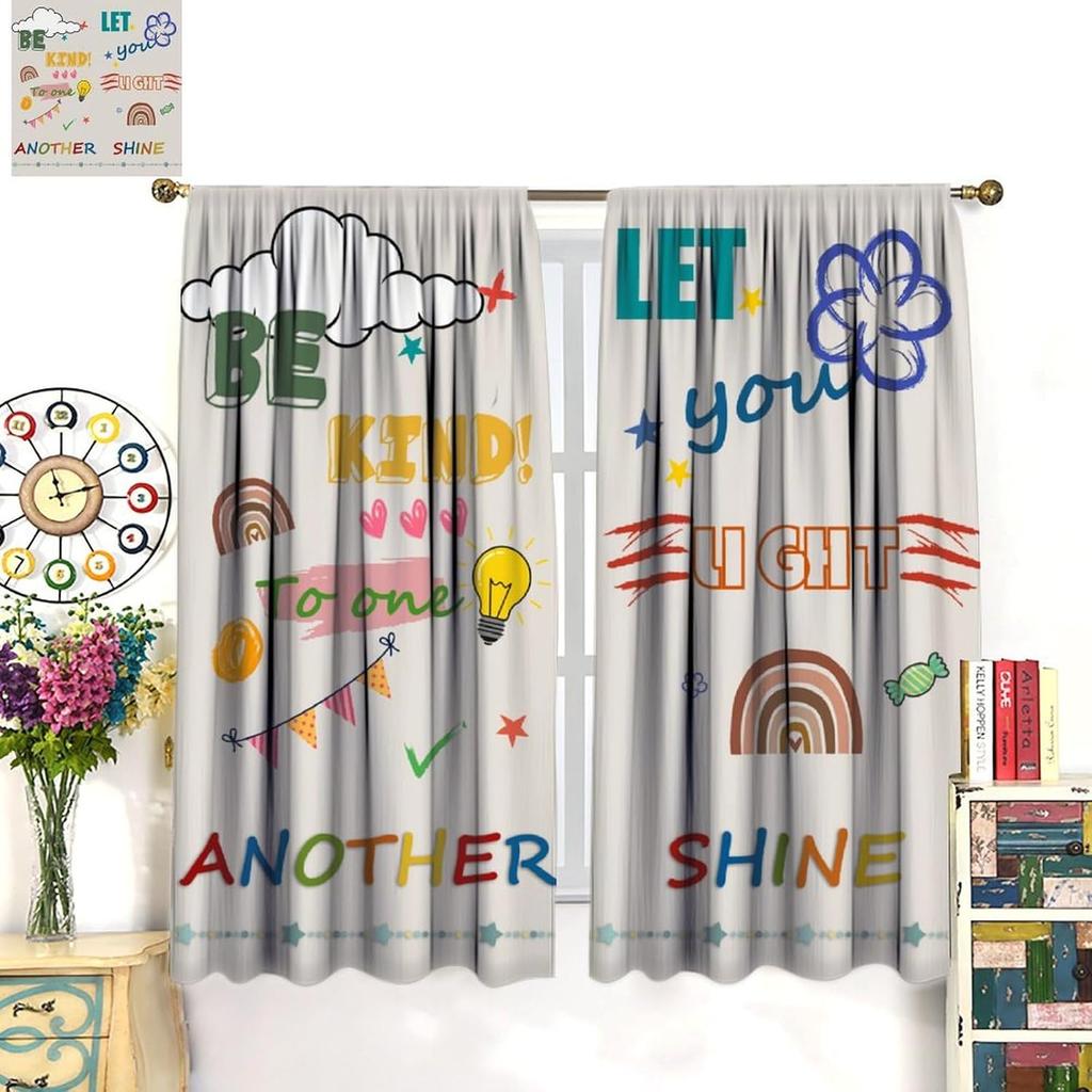 Colorful Inspirational Kids Curtains Quotes Cute Child Cartoon Motivational Rainbow Sun Rod Pocket Window Drapes For Kitchen