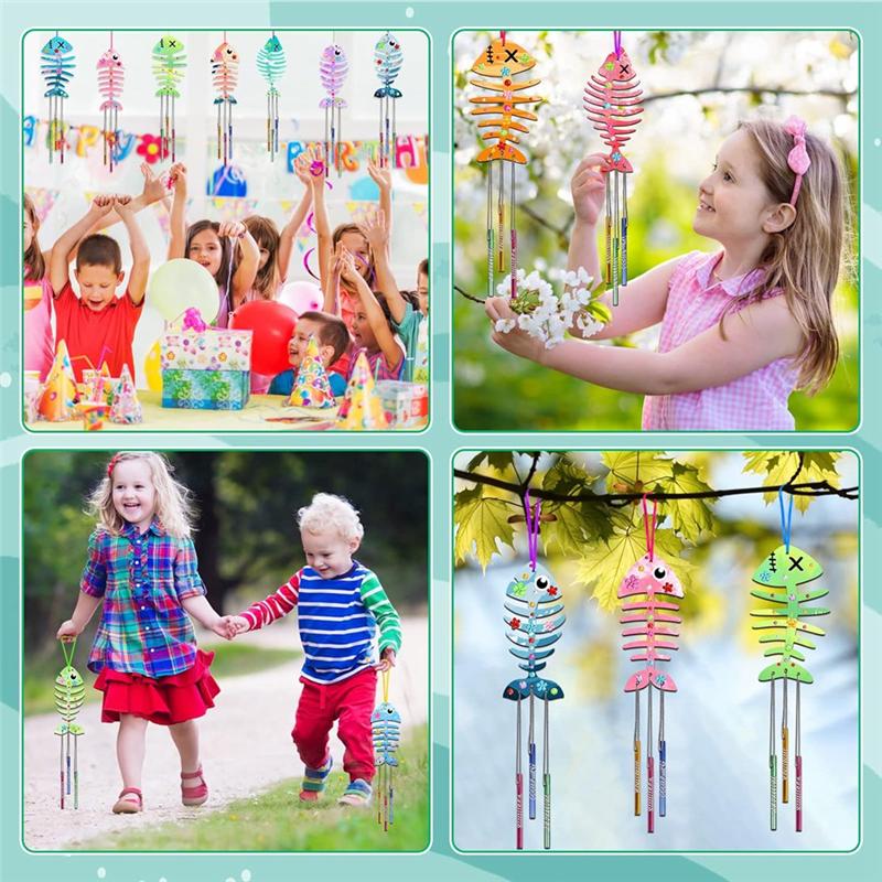 My Home 12 Pack Wind Chime Kit Spring Craft For Kids Wooden Arts And Crafts For Girls Boys Make Your Own Fish Wind Chime